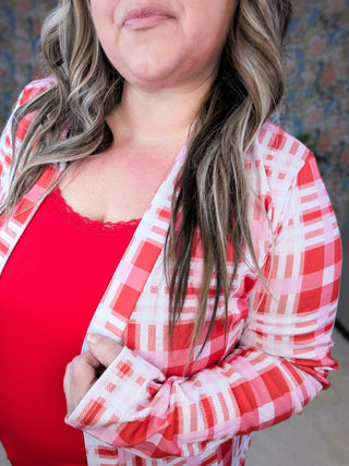 Alice Red and Pink Plaid Blazer-4- Overlayer Tops-HEIMISH-Styled by Stacked - A Plus Size Women's Boutique in Lakeville, MN