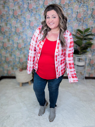Alice Red and Pink Plaid Blazer-4- Overlayer Tops-HEIMISH-Styled by Stacked - A Plus Size Women's Boutique in Lakeville, MN