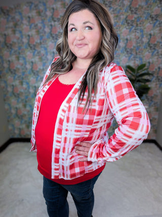 Alice Red and Pink Plaid Blazer-4- Overlayer Tops-HEIMISH-Styled by Stacked - A Plus Size Women's Boutique in Lakeville, MN
