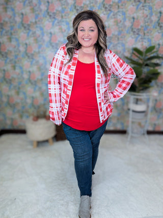 Alice Red and Pink Plaid Blazer-4- Overlayer Tops-HEIMISH-Styled by Stacked - A Plus Size Women's Boutique in Lakeville, MN