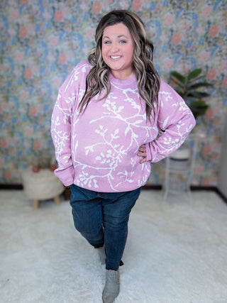 Aspen Luxe Knit Sweater in Orchid + Ivory Floral-2- Long Sleeve Tops-WHITE BIRCH-Styled by Stacked - A Plus Size Women's Boutique in Lakeville, MN
