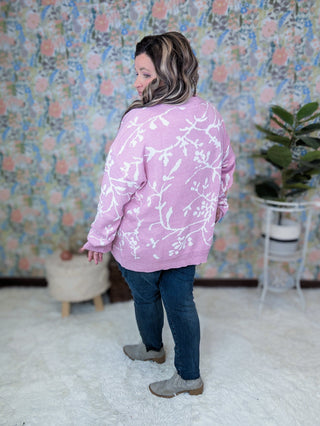 Aspen Luxe Knit Sweater in Orchid + Ivory Floral-2- Long Sleeve Tops-WHITE BIRCH-Styled by Stacked - A Plus Size Women's Boutique in Lakeville, MN