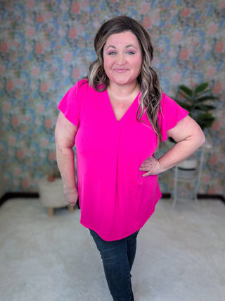 Blythe V-neck Flutter Sleeve Top in Solids-1- ShortSlv/Slvless Tops-WHITE BIRCH-Styled by Stacked - A Plus Size Women's Boutique in Lakeville, MN