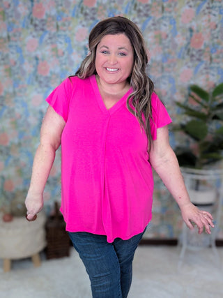 Blythe V-neck Flutter Sleeve Top in Solids-1- ShortSlv/Slvless Tops-WHITE BIRCH-Styled by Stacked - A Plus Size Women's Boutique in Lakeville, MN