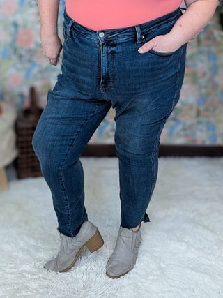 Judy Blue Tummy Control Tulip Hem Skinny Jeans-9- Bottoms Denim-Judy Blue-Styled by Stacked - A Plus Size Women's Boutique in Lakeville, MN