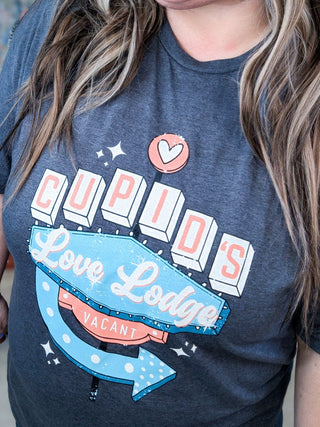 Cupid's Love Lodge Graphic Tee on Gray-6- Graphic Tops-inked up apparel-Styled by Stacked - A Plus Size Women's Boutique in Lakeville, MN