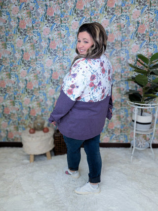 Amy Triple Stretch Pullover in Burgundy Bloom and Plum-2- Long Sleeve Tops-Michelle Mae-Styled by Stacked - A Plus Size Women's Boutique in Lakeville, MN