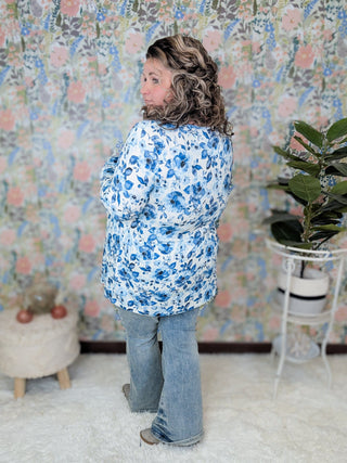 Morgana Long Sleeve Babydoll in Sapphire Stems-2- Long Sleeve Tops-MICHELLE MAE-Styled by Stacked - A Plus Size Women's Boutique in Lakeville, MN