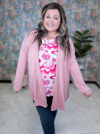 Carla V-neck Short Sleeve Dolman Top in Pink Mod Floral-1- ShortSlv/Slvless Tops-HAPTICS-Styled by Stacked - A Plus Size Women's Boutique in Lakeville, MN