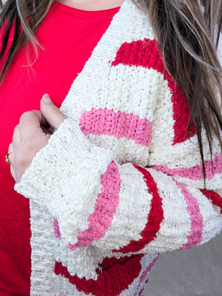 Valeria Popcorn Open Cardigan in Valentines Stripe-4- Overlayer Tops-MICHELLE MAE-Styled by Stacked - A Plus Size Women's Boutique in Lakeville, MN