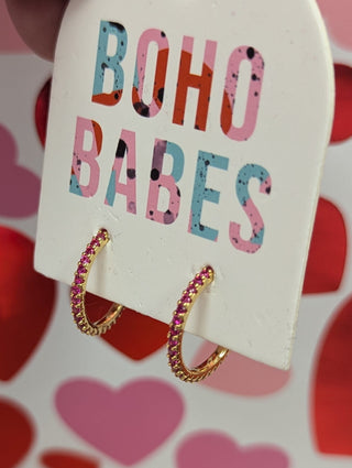 Magenta Stone Hoop Earrings in Gold***-12- Accessories & Gifts-boho babe-Styled by Stacked - A Plus Size Women's Boutique in Lakeville, MN