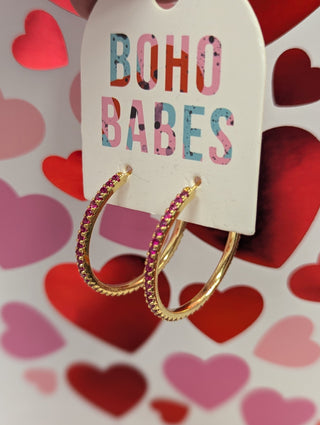 Magenta Stone Hoop Earrings in Gold***-12- Accessories & Gifts-boho babe-Styled by Stacked - A Plus Size Women's Boutique in Lakeville, MN