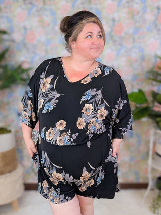 SALE- Valencia Keyhole Back Romper in Florals (2 colors)-11- Dress/Romp/Jump-WHITE BIRCH-Styled by Stacked - A Plus Size Women's Boutique in Lakeville, MN