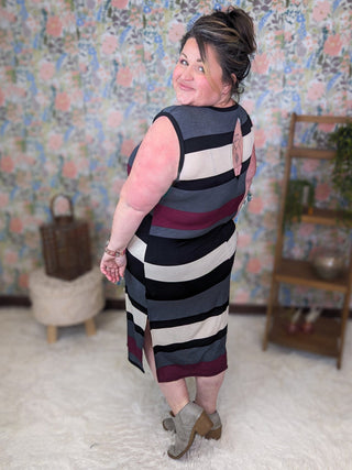Miller Striped Midi Dress w/Keyhole Back-11- Dress/Romp/Jump-WHITE BIRCH-Styled by Stacked - A Plus Size Women's Boutique in Lakeville, MN