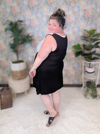 SALE- Eden Chevron Tank Dress in Black + White***-11- Dress/Romp/Jump-HEIMISH-Styled by Stacked - A Plus Size Women's Boutique in Lakeville, MN