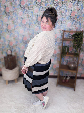 Miller Striped Midi Dress w/Keyhole Back-11- Dress/Romp/Jump-WHITE BIRCH-Styled by Stacked - A Plus Size Women's Boutique in Lakeville, MN