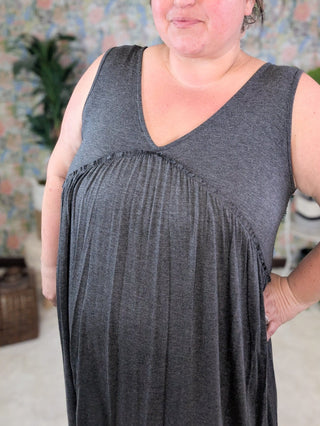 Breanna Ruffle Detail Flowy Tank Dress in Solids-11- Dress/Romp/Jump-HEIMISH-Styled by Stacked - A Plus Size Women's Boutique in Lakeville, MN