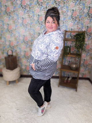 PHC- Triple Stretch Pullover Hoodie in Garden Gray + Stripes-3- Hooded Tops-MICHELLE MAE-Styled by Stacked - A Plus Size Women's Boutique in Lakeville, MN