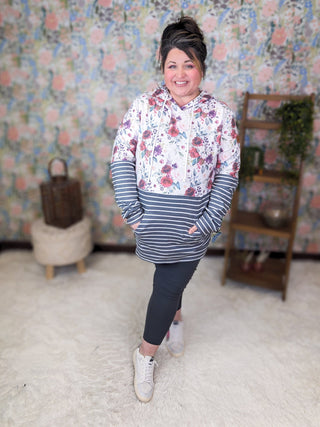 PHC- Triple Stretch Pullover Hoodie in Burgundy Bloom + Gray-3- Hooded Tops-MICHELLE MAE-Styled by Stacked - A Plus Size Women's Boutique in Lakeville, MN