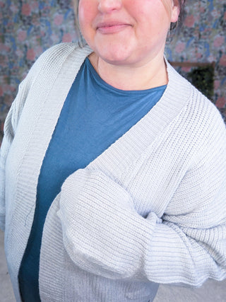 Layla Sweater Cardigan in Light Gray-4- Overlayer Tops-MICHELLE MAE-Styled by Stacked - A Plus Size Women's Boutique in Lakeville, MN