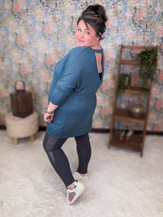 Blake Dolman Tunic w/ T Back in Dark Teal-2- Long Sleeve Tops-EMERALD-Styled by Stacked - A Plus Size Women's Boutique in Lakeville, MN