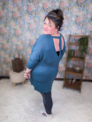 Blake Dolman Tunic w/ T Back in Dark Teal-2- Long Sleeve Tops-EMERALD-Styled by Stacked - A Plus Size Women's Boutique in Lakeville, MN