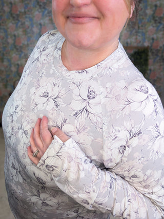 Blair Mockneck Long Sleeve w/Thumbholes in Florals (12 Prints)-2- Long Sleeve Tops-MICHELLE MAE-Styled by Stacked - A Plus Size Women's Boutique in Lakeville, MN