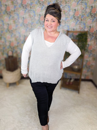 Lara Lightweight Sweater Knit Hooded Vest (2 Colors)-1- ShortSlv/Slvless Tops-WHITE BIRCH-Styled by Stacked - A Plus Size Women's Boutique in Lakeville, MN