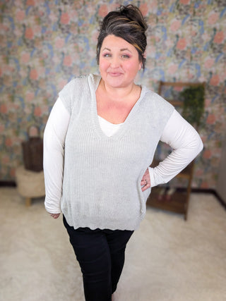 Lara Lightweight Sweater Knit Hooded Vest (2 Colors)-1- ShortSlv/Slvless Tops-WHITE BIRCH-Styled by Stacked - A Plus Size Women's Boutique in Lakeville, MN