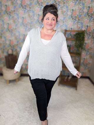 Lara Lightweight Sweater Knit Hooded Vest (2 Colors)-1- ShortSlv/Slvless Tops-WHITE BIRCH-Styled by Stacked - A Plus Size Women's Boutique in Lakeville, MN