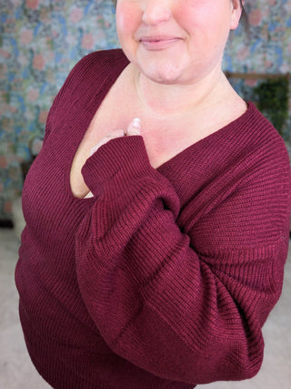 Bethanie Bow Back Sweater in Burgundy-2- Long Sleeve Tops-MICHELLE MAE-Styled by Stacked - A Plus Size Women's Boutique in Lakeville, MN