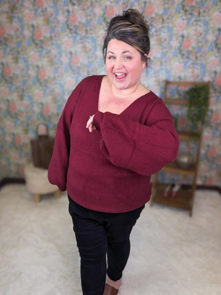 Bethanie Bow Back Sweater in Burgundy-2- Long Sleeve Tops-MICHELLE MAE-Styled by Stacked - A Plus Size Women's Boutique in Lakeville, MN