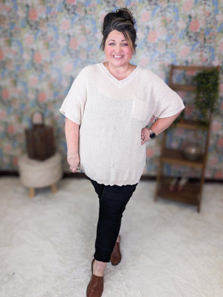 Hallie Short Sleeve Knit Sweater in Oat-1- ShortSlv/Slvless Tops-MICHELLE MAE-Styled by Stacked - A Plus Size Women's Boutique in Lakeville, MN