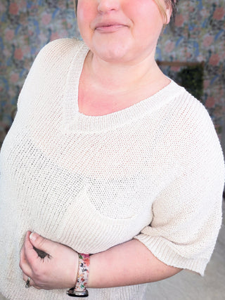 Hallie Short Sleeve Knit Sweater in Oat-1- ShortSlv/Slvless Tops-MICHELLE MAE-Styled by Stacked - A Plus Size Women's Boutique in Lakeville, MN
