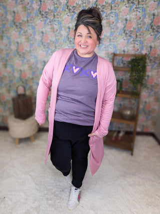 XOXO Tee on Iced Purple-2- Long Sleeve Tops-Stacked - A Plus Size Boutique-Styled by Stacked - A Plus Size Women's Boutique in Lakeville, MN