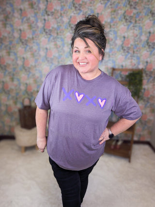 XOXO Tee on Iced Purple-2- Long Sleeve Tops-Stacked - A Plus Size Boutique-Styled by Stacked - A Plus Size Women's Boutique in Lakeville, MN