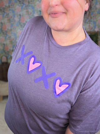 XOXO Tee on Iced Purple-2- Long Sleeve Tops-Stacked - A Plus Size Boutique-Styled by Stacked - A Plus Size Women's Boutique in Lakeville, MN