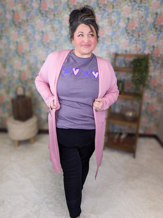 XOXO Tee on Iced Purple-2- Long Sleeve Tops-Stacked - A Plus Size Boutique-Styled by Stacked - A Plus Size Women's Boutique in Lakeville, MN
