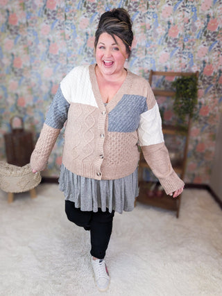 Aianna Colorblock Button Front Cardigan Sweater in Neutrals-4- Overlayer Tops-MICHELLE MAE-Styled by Stacked - A Plus Size Women's Boutique in Lakeville, MN