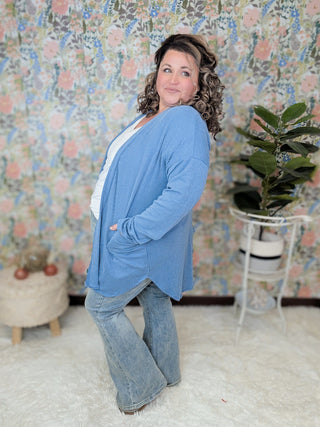 Zoey Urban Ribbed Open Cardigan in Denim Blue-4- Overlayer Tops-HEIMISH-Styled by Stacked - A Plus Size Women's Boutique in Lakeville, MN