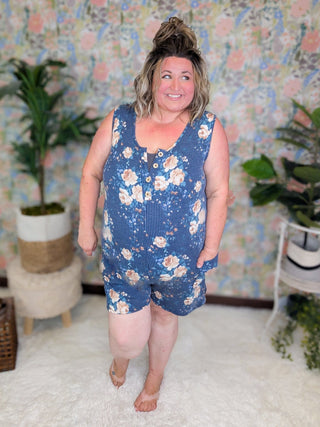 SALE- Delta Sleeveless Romper in Navy Ribbed Floral-11- Dress/Romp/Jump-HEIMISH-Styled by Stacked - A Plus Size Women's Boutique in Lakeville, MN