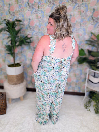SALE- Lainey Wide Leg Jumpsuit in Sage Watercolor Floral-11- Dress/Romp/Jump-KORI-Styled by Stacked - A Plus Size Women's Boutique in Lakeville, MN