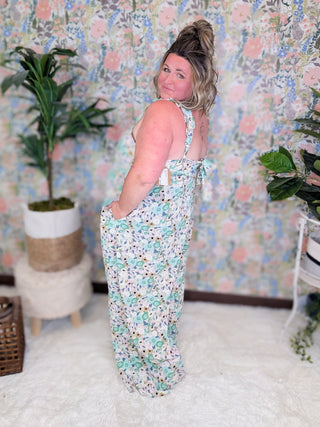 SALE- Lainey Wide Leg Jumpsuit in Sage Watercolor Floral-11- Dress/Romp/Jump-KORI-Styled by Stacked - A Plus Size Women's Boutique in Lakeville, MN