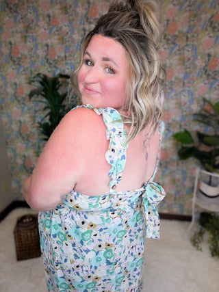 SALE- Lainey Wide Leg Jumpsuit in Sage Watercolor Floral-11- Dress/Romp/Jump-KORI-Styled by Stacked - A Plus Size Women's Boutique in Lakeville, MN
