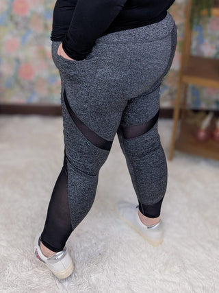 Fallon Heathered Leggings w/Black Mesh Accents-10- Bottoms Non-Denim-WHITE BIRCH-Styled by Stacked - A Plus Size Women's Boutique in Lakeville, MN