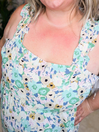 SALE- Lainey Wide Leg Jumpsuit in Sage Watercolor Floral-11- Dress/Romp/Jump-KORI-Styled by Stacked - A Plus Size Women's Boutique in Lakeville, MN