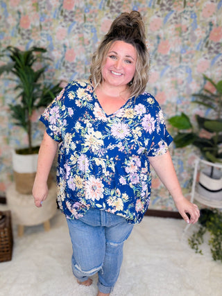SALE- Felicia Double Vee Tieback Top in Florals (2 Colors)-1- ShortSlv/Slvless Tops-LOVELY MELODY-Styled by Stacked - A Plus Size Women's Boutique in Lakeville, MN
