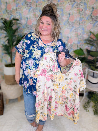 SALE- Felicia Double Vee Tieback Top in Florals (2 Colors)-1- ShortSlv/Slvless Tops-LOVELY MELODY-Styled by Stacked - A Plus Size Women's Boutique in Lakeville, MN