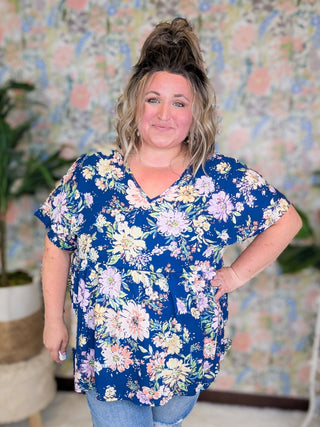 SALE- Felicia Double Vee Tieback Top in Florals (2 Colors)-1- ShortSlv/Slvless Tops-LOVELY MELODY-Styled by Stacked - A Plus Size Women's Boutique in Lakeville, MN