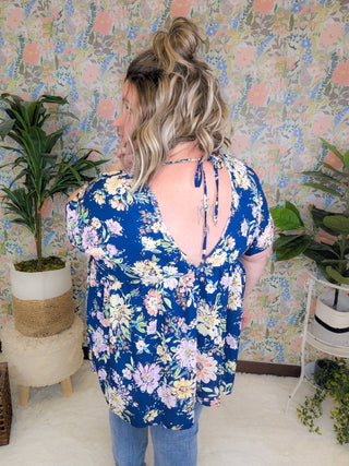 SALE- Felicia Double Vee Tieback Top in Florals (2 Colors)-1- ShortSlv/Slvless Tops-LOVELY MELODY-Styled by Stacked - A Plus Size Women's Boutique in Lakeville, MN